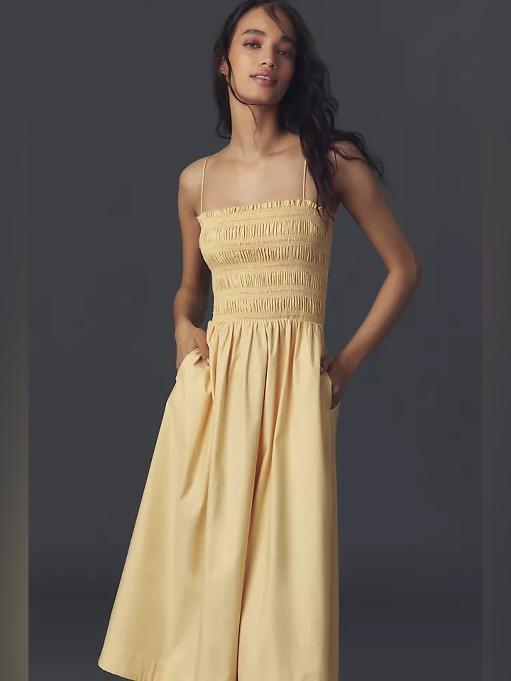 Reformation Kerrie Smocked Midi Dress Butter Yellow organic cotton Size 2 View 4